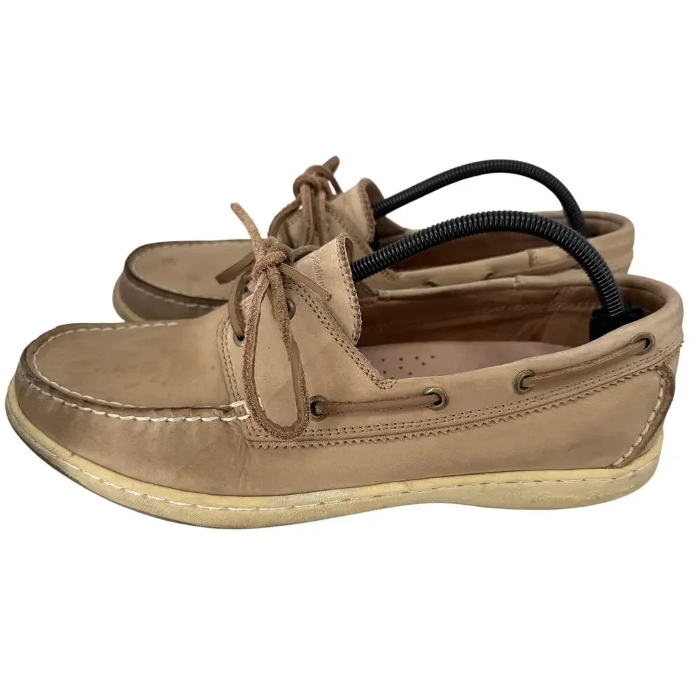 Tommy Bahama Arlington Boat Shoes Mens 12M Beige Nubuck Leather Lace Up Nautical